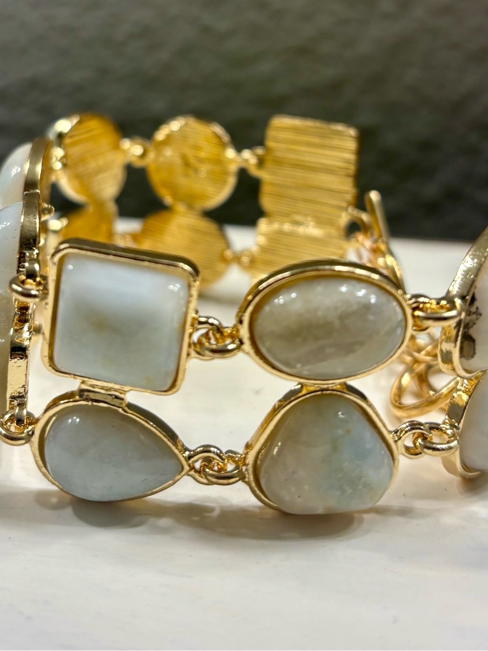Multi Colored Amazonite 125.00 ctw 2 row link bracelet gold tone